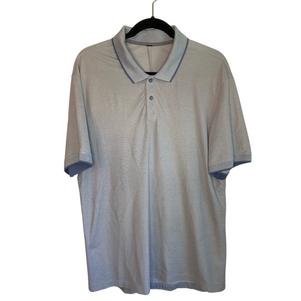 Lululemon Polo Shirt Light Blue Heathered Short Sleeve Performance Golf Size M